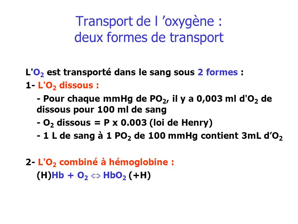 Transport de l ’oxygène : deux formes de transport
