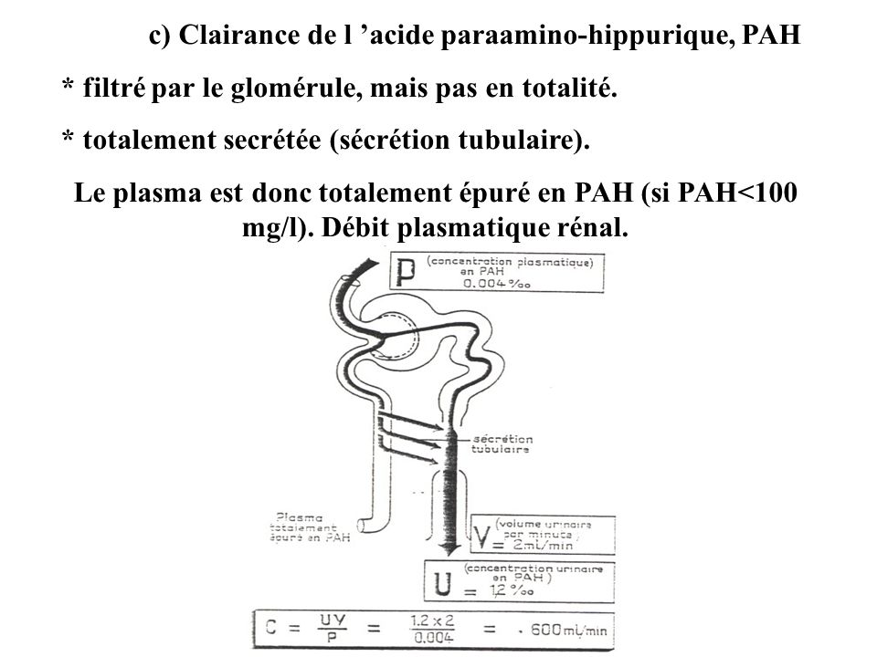 c) Clairance de l ’acide paraamino-hippurique, PAH
