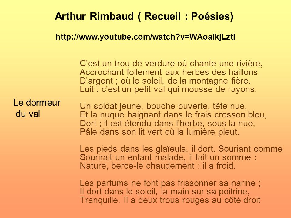 Arthur Rimbaud ( Recueil : Poésies)   youtube. com/watch