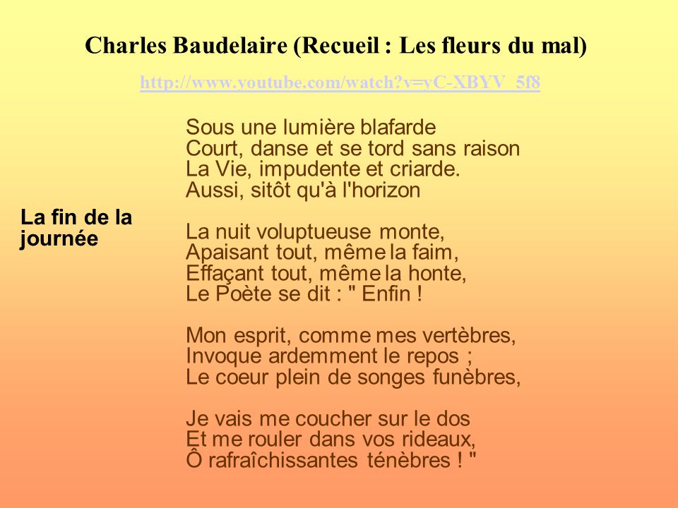 Charles Baudelaire (Recueil : Les fleurs du mal)   youtube