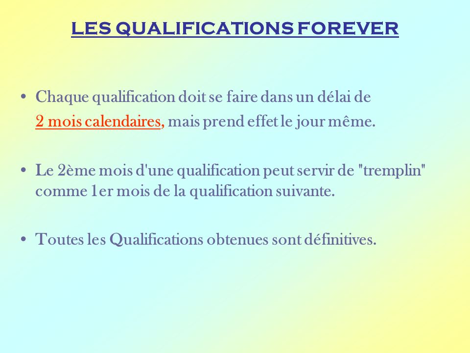 LES QUALIFICATIONS FOREVER