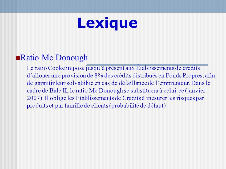Lexique Ratio Mc Donough