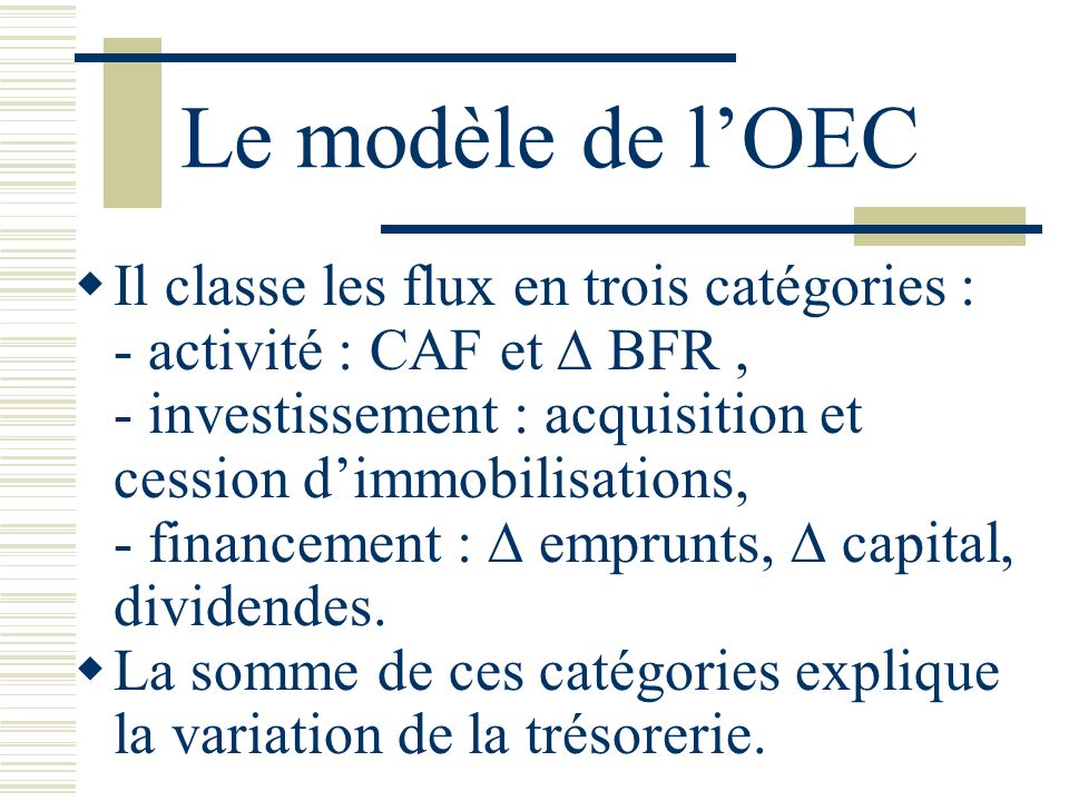 Le modèle de l’OEC Il classe les flux en trois catégories :