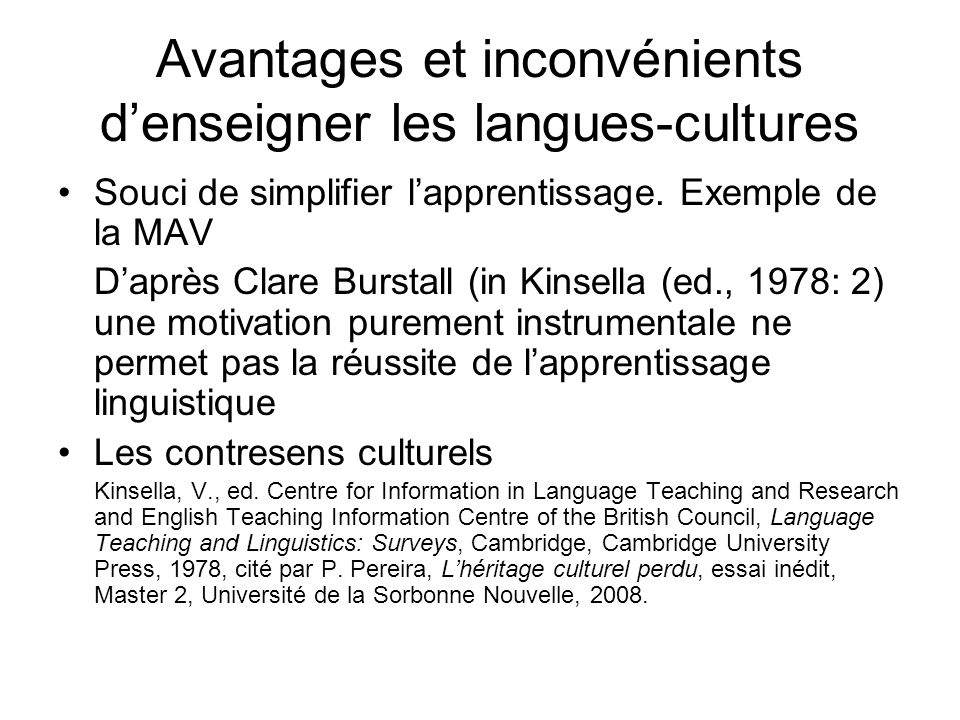 Avantages et inconvénients d’enseigner les langues-cultures