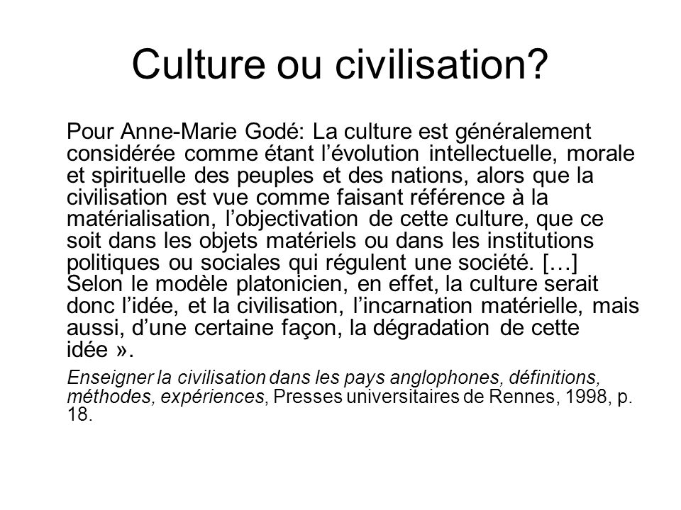 Culture ou civilisation