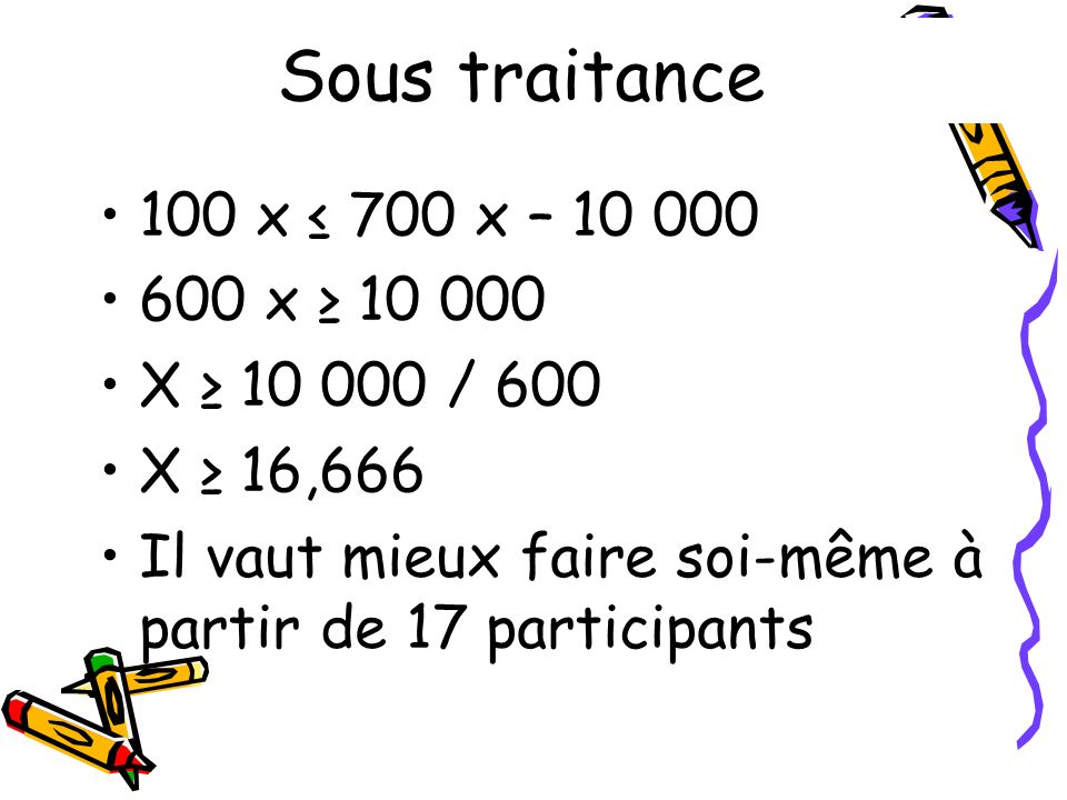 Sous traitance 100 x ≤ 700 x – x ≥ X ≥ / 600