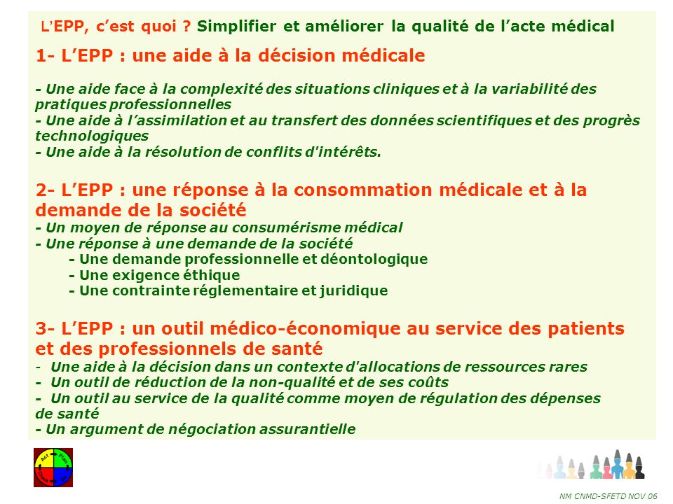 1- L’EPP : une aide à la décision médicale