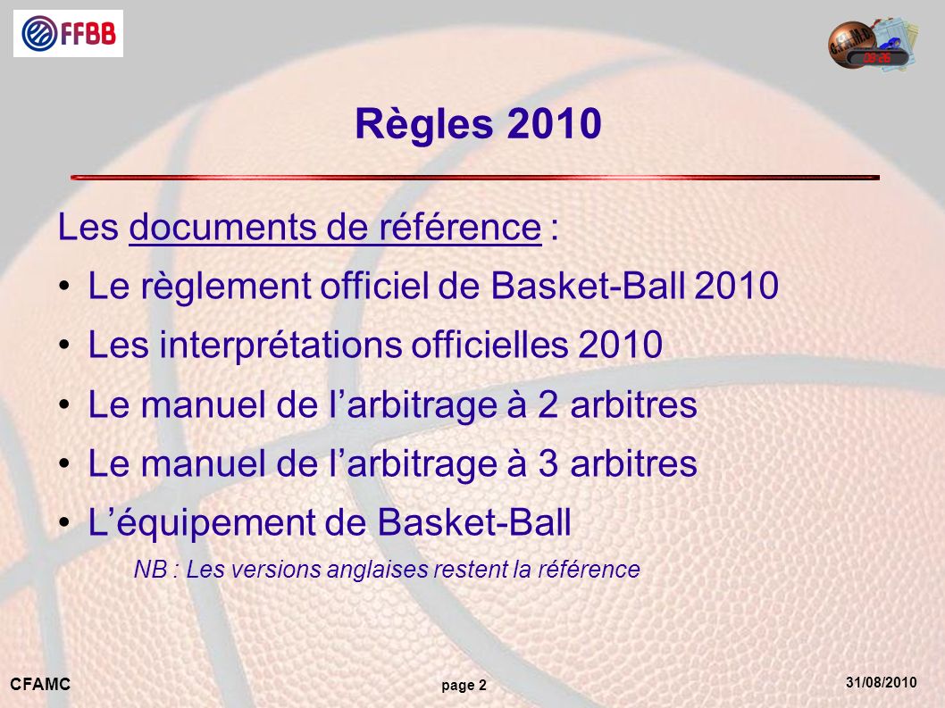 Règles 2010 Les documents de référence :