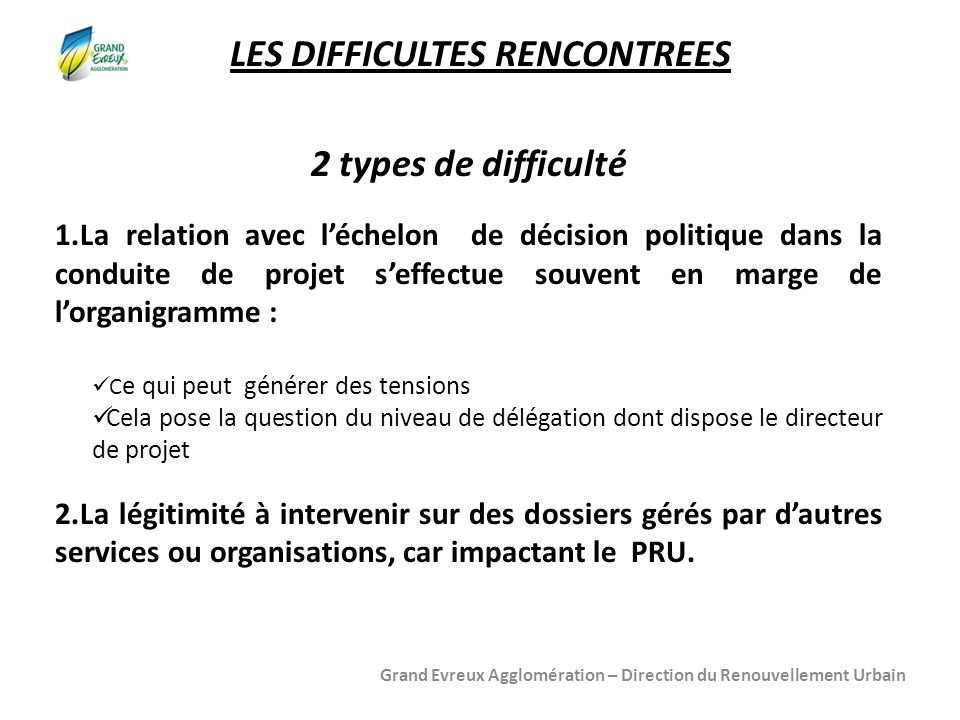 LES DIFFICULTES RENCONTREES