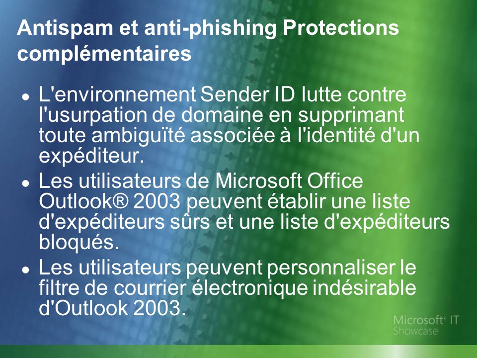 Antispam et anti-phishing Protections complémentaires