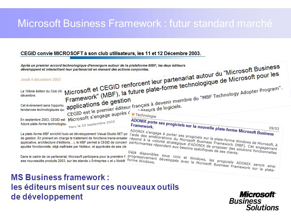 Microsoft Business Framework : futur standard marché