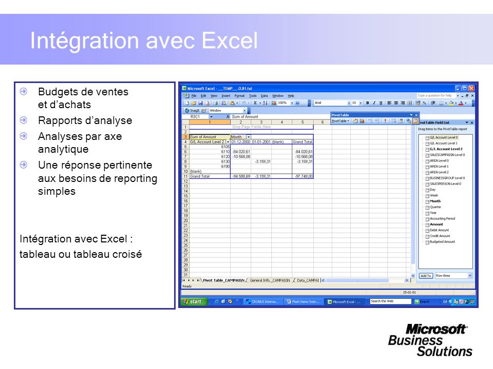 Intégration avec Excel