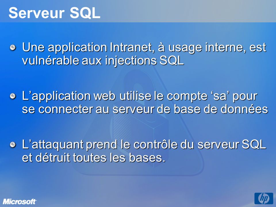 Serveur SQL Une application Intranet, à usage interne, est vulnérable aux injections SQL.