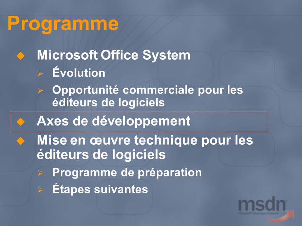 Programme Microsoft Office System Axes de développement