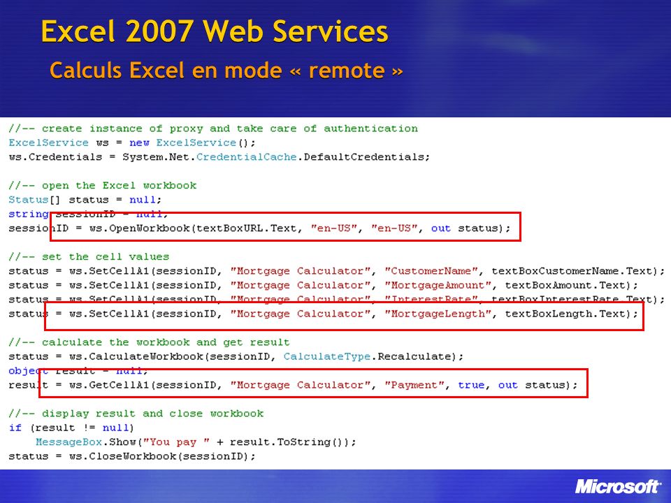 Excel 2007 Web Services Calculs Excel en mode « remote »