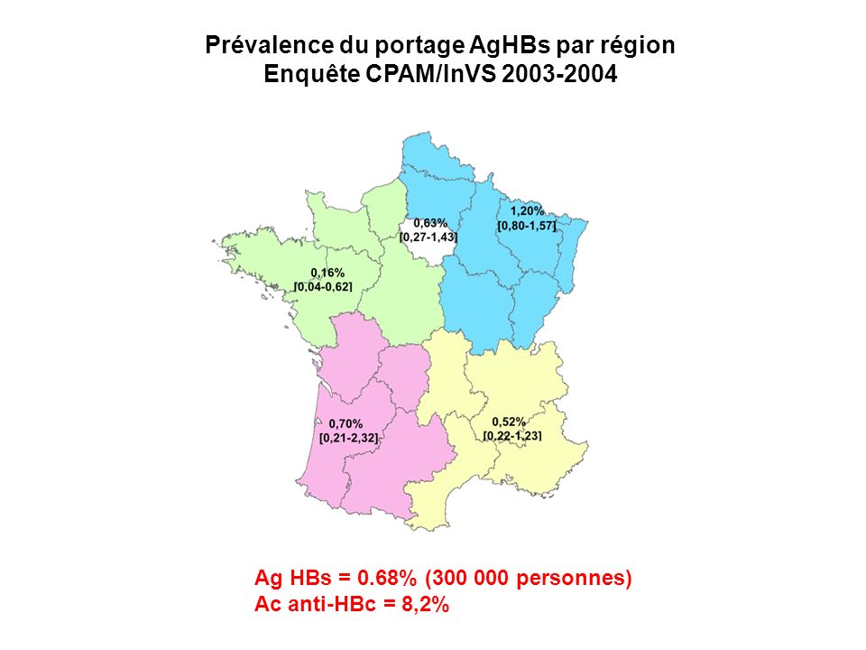Prévalence du portage AgHBs par région Enquête CPAM/InVS
