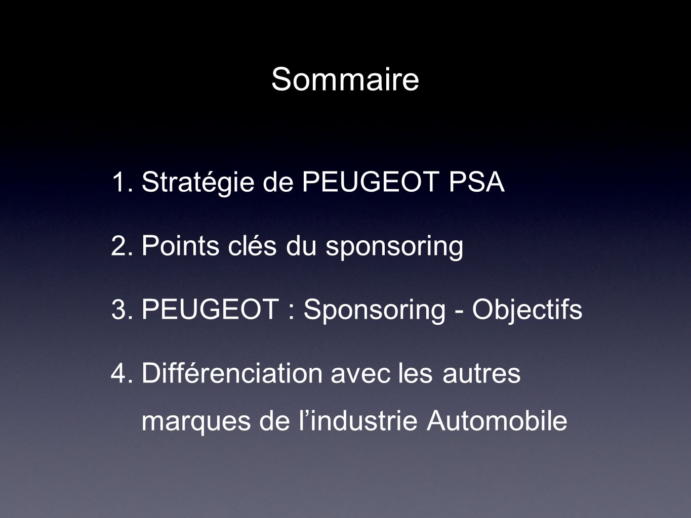 Sommaire Stratégie de PEUGEOT PSA Points clés du sponsoring