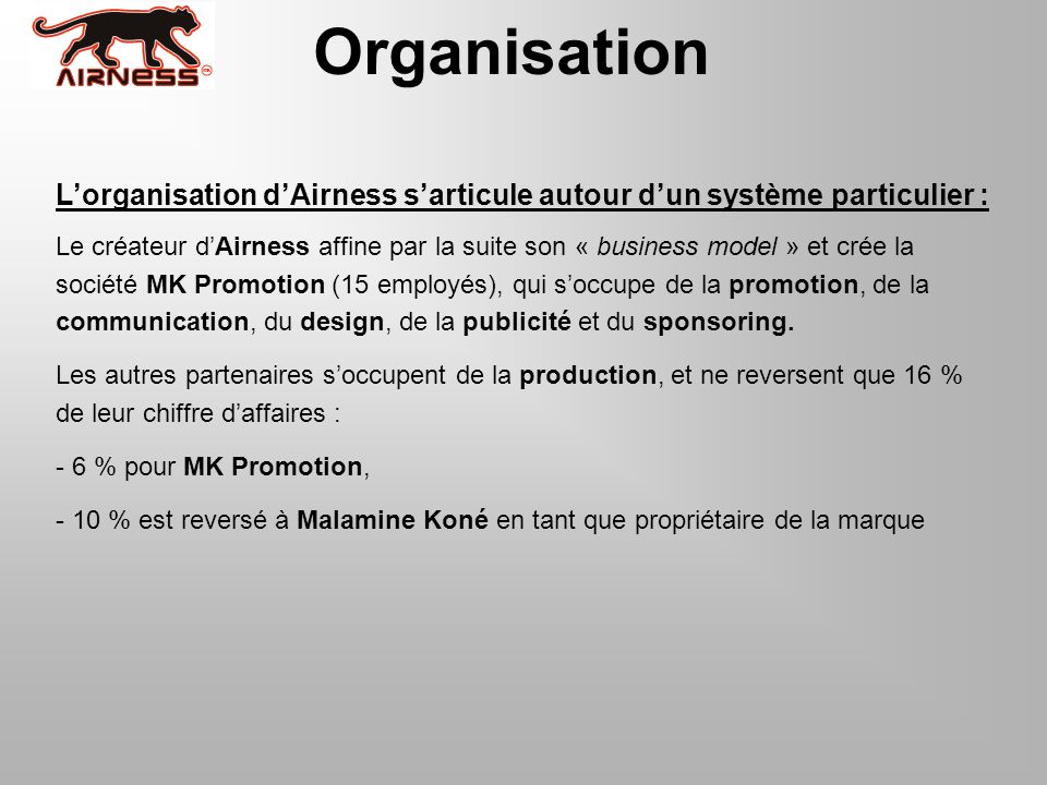 Organisation L’organisation d’Airness s’articule autour d’un système particulier :