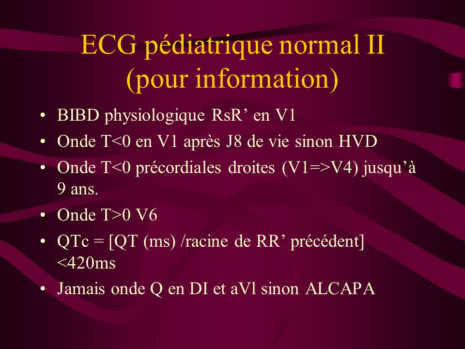 ECG pédiatrique normal II (pour information)