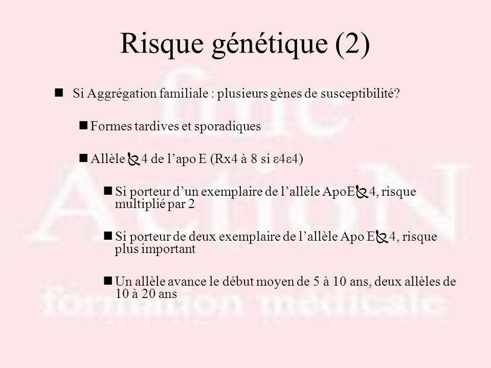 Drs S.LOTTON & R.THIRION Risque génétique (2) Si Aggrégation familiale : plusieurs gènes de susceptibilité