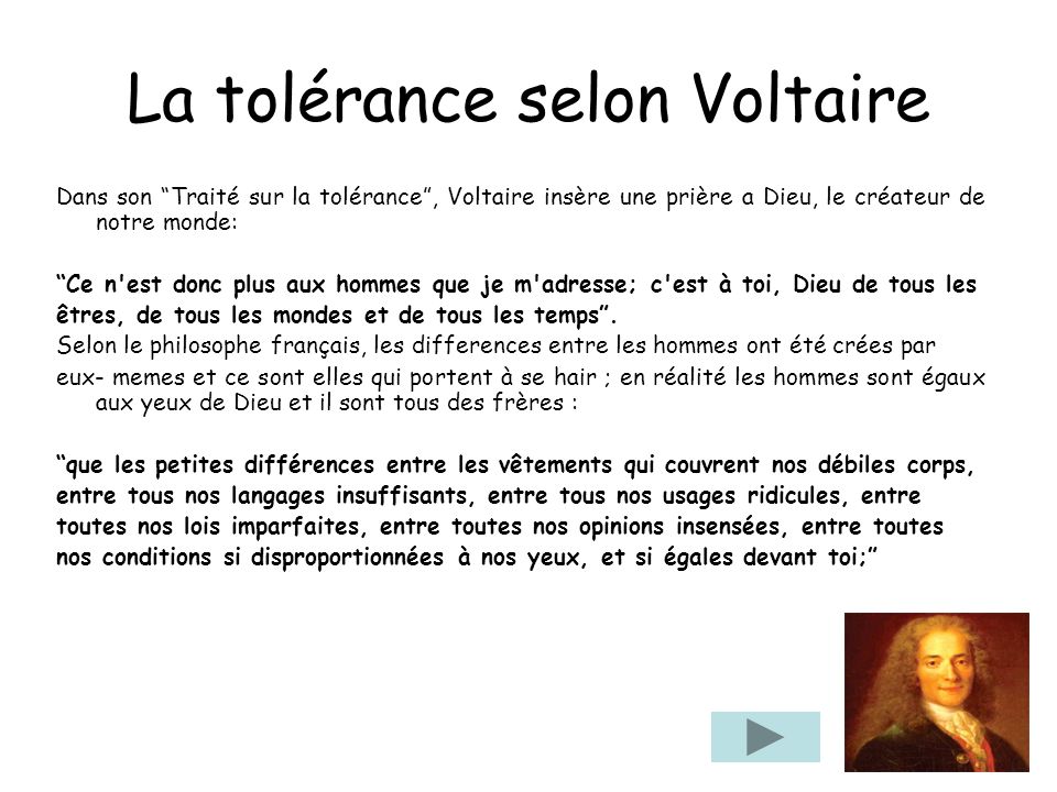 La tolérance selon Voltaire