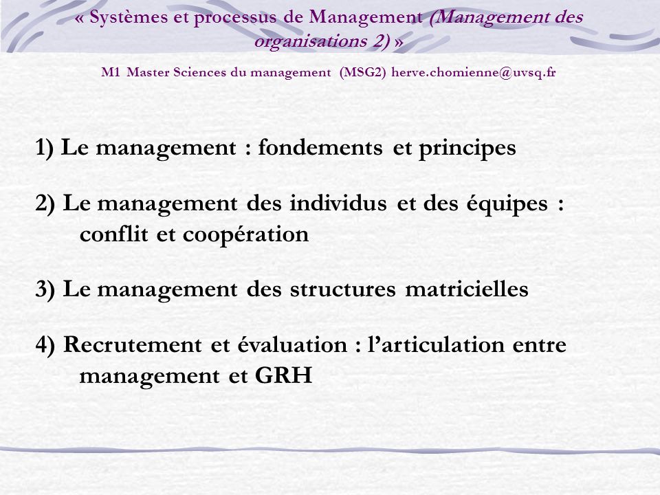 1) Le management : fondements et principes