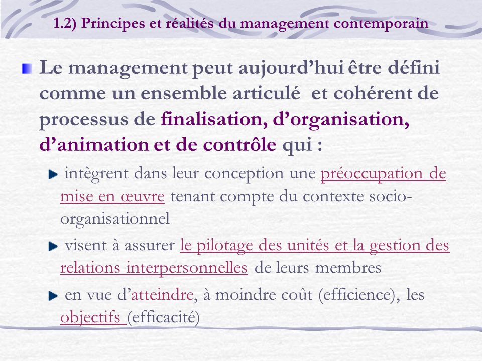 1.2) Principes et réalités du management contemporain