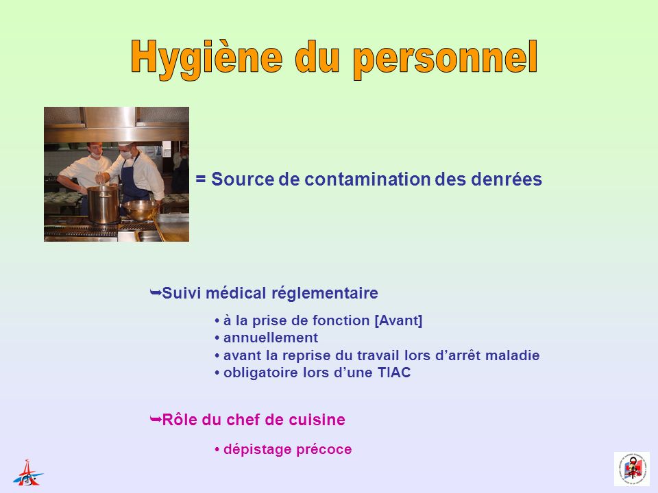 Hygiène du personnel = Source de contamination des denrées