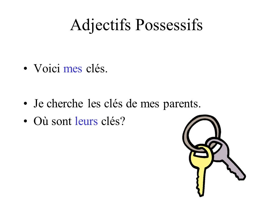 Adjectifs Possessifs Voici mes clés.