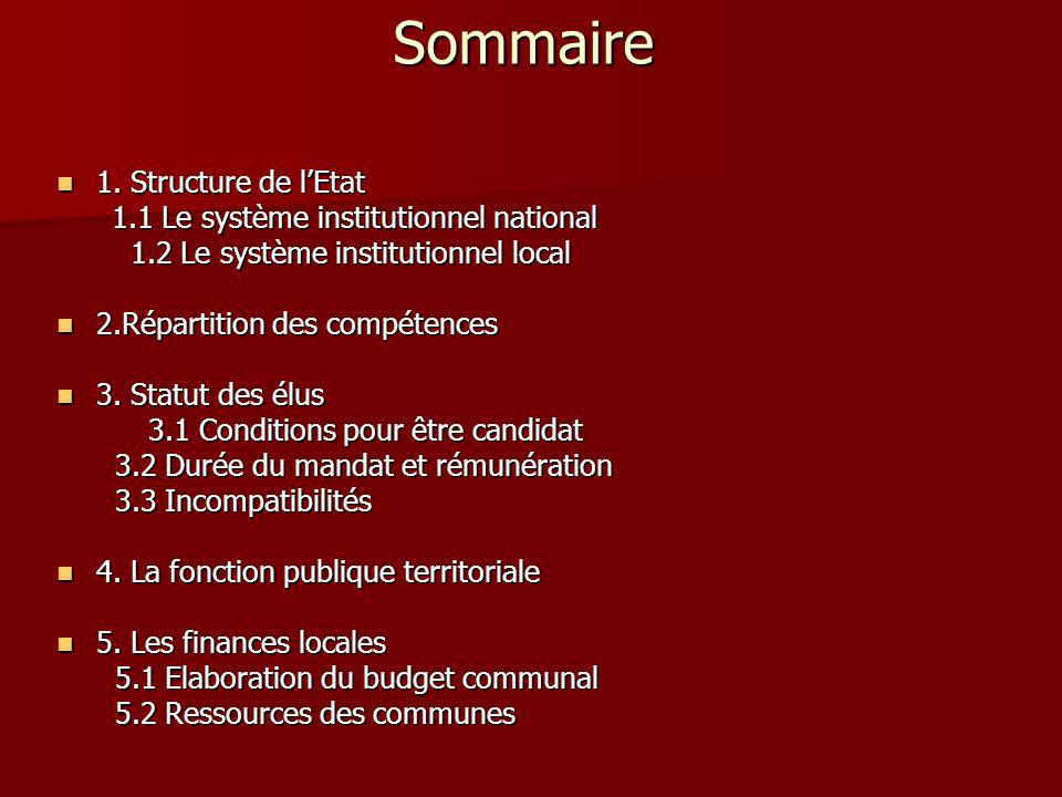 Sommaire 1. Structure de l’Etat 1.1 Le système institutionnel national