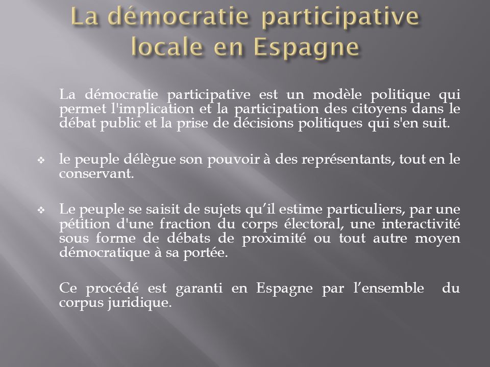 La démocratie participative locale en Espagne