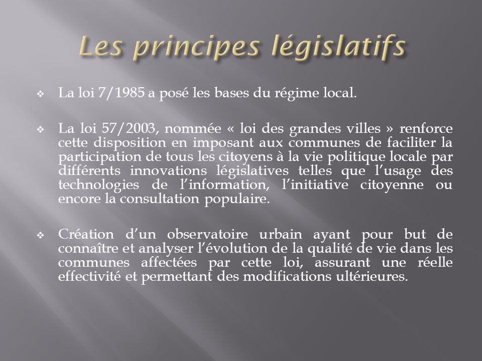 Les principes législatifs