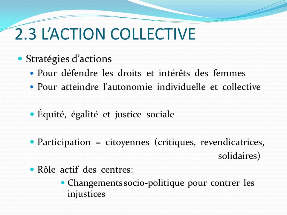 2.3 L’ACTION COLLECTIVE Stratégies d’actions
