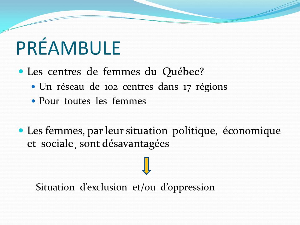 PRÉAMBULE Les centres de femmes du Québec