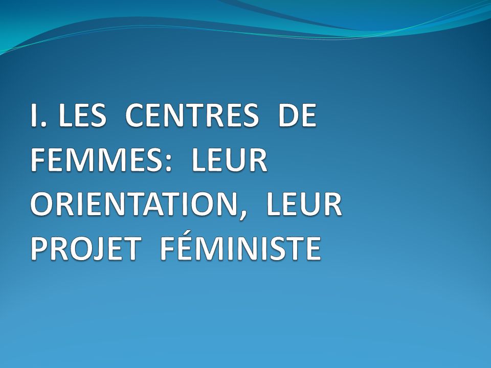 I. LES CENTRES DE FEMMES: LEUR ORIENTATION, LEUR PROJET FÉMINISTE