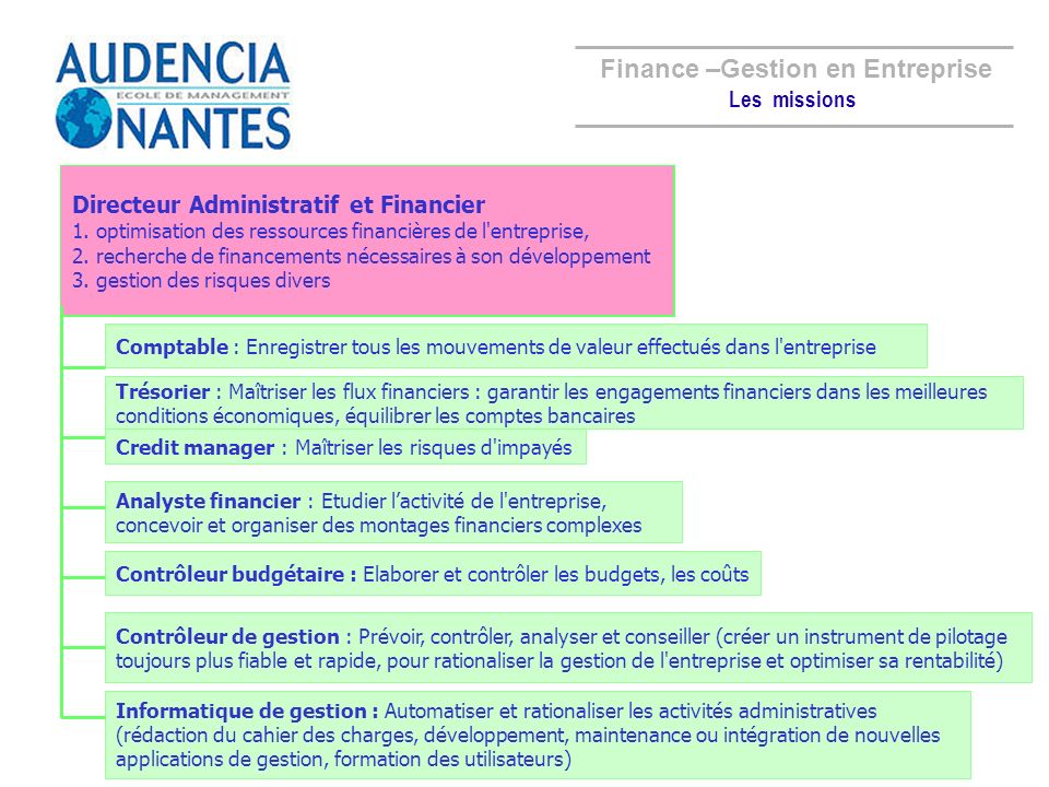 Finance –Gestion en Entreprise Directeur Administratif et Financier