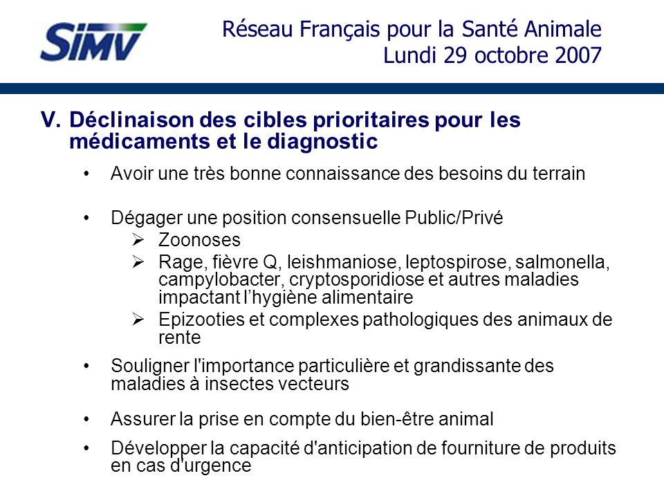 Réseau Français pour la Santé Animale Lundi 29 octobre 2007