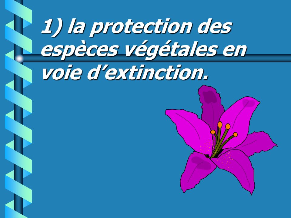 1) la protection des espèces végétales en voie d’extinction.