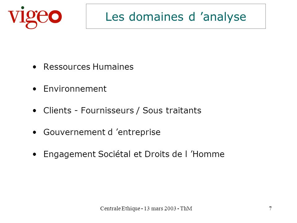Les domaines d ’analyse