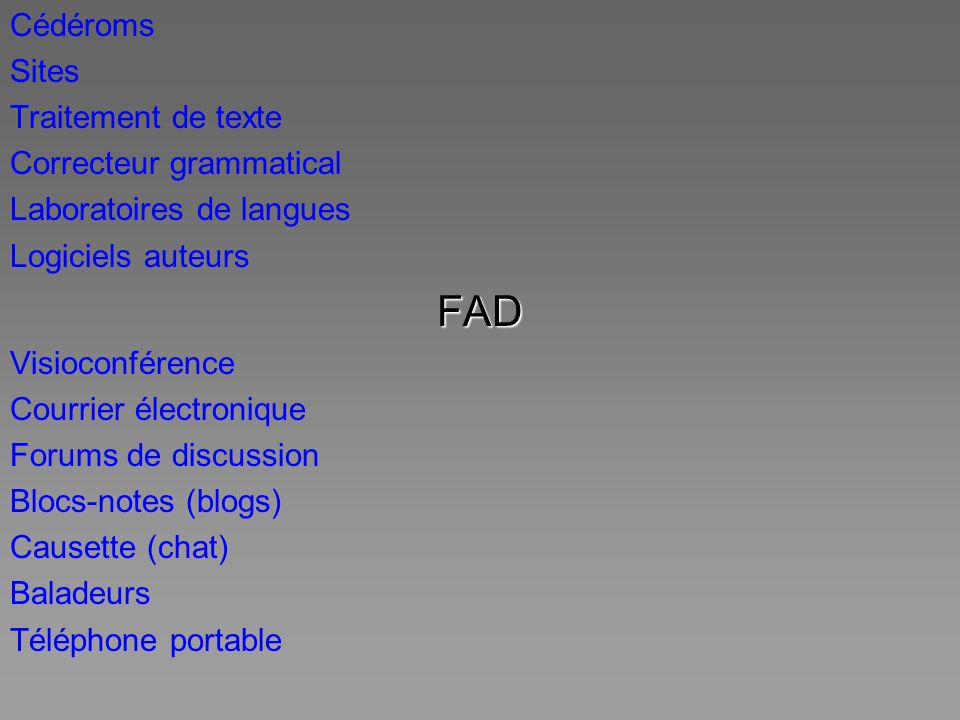 FAD Cédéroms Sites Traitement de texte Correcteur grammatical