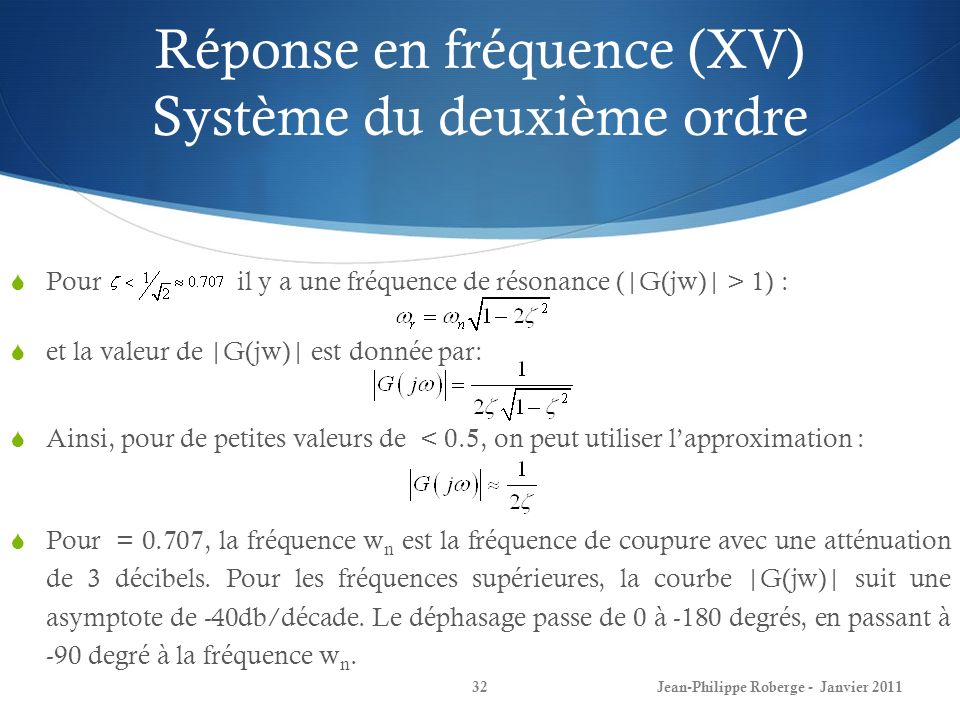 Réponse en fréquence (XV) Système du deuxième ordre