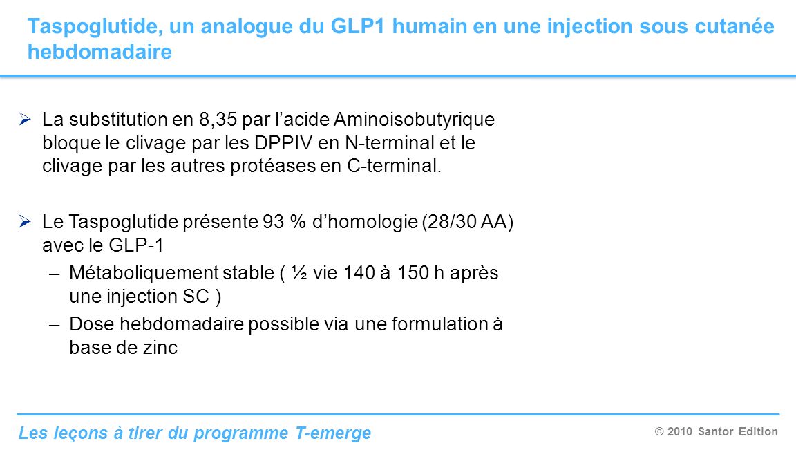 Taspoglutide, un analogue du GLP1 humain en une injection sous cutanée hebdomadaire