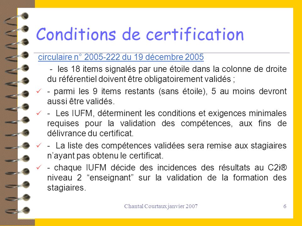 Conditions de certification