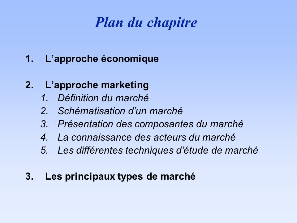 Plan du chapitre L’approche économique L’approche marketing