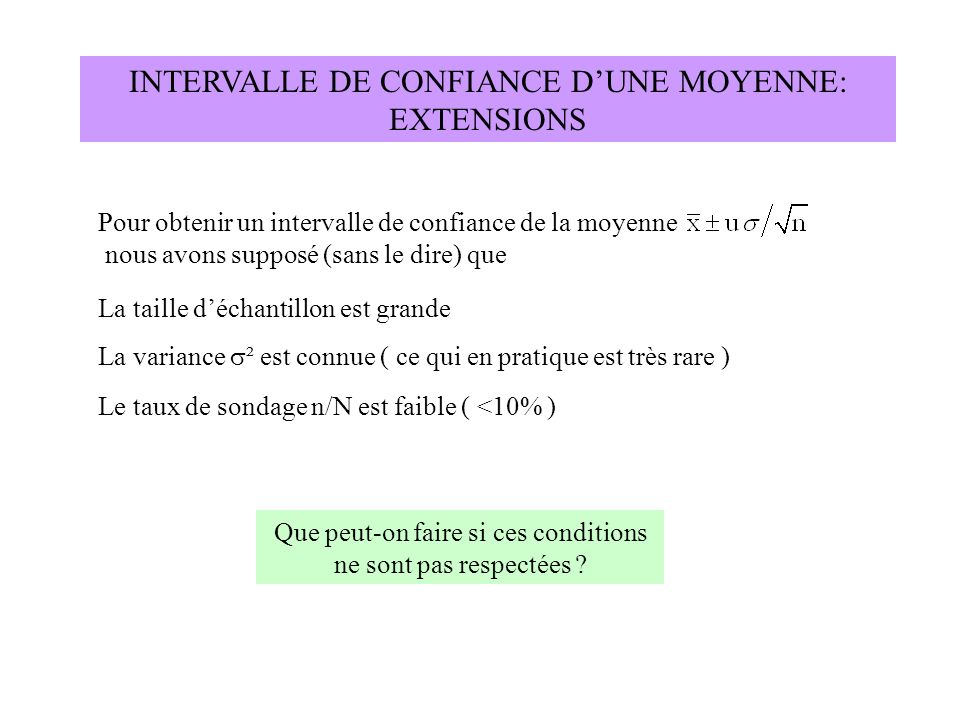 INTERVALLE DE CONFIANCE D’UNE MOYENNE: EXTENSIONS