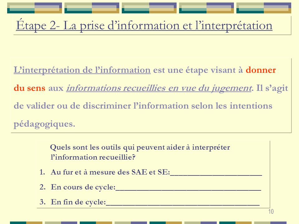 Étape 2- La prise d’information et l’interprétation
