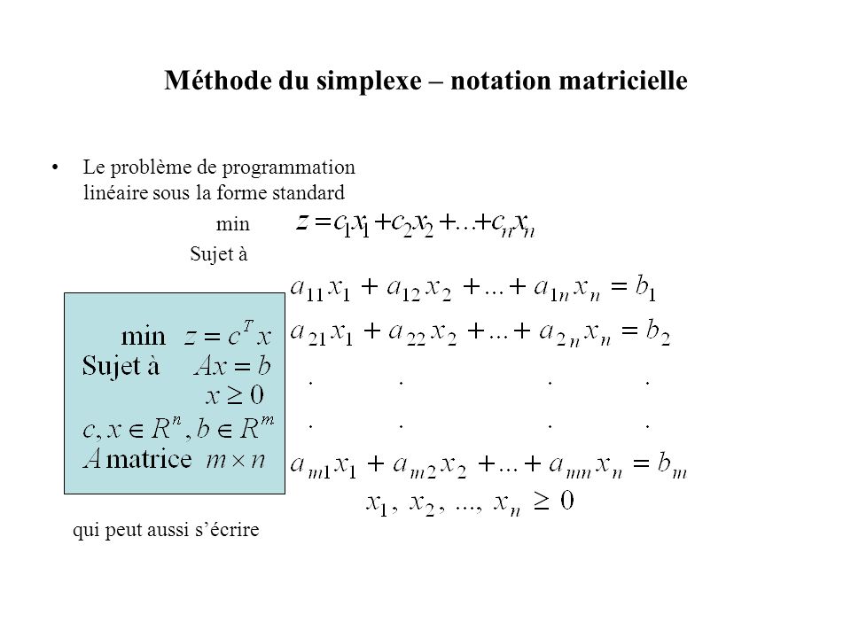 Méthode du simplexe – notation matricielle