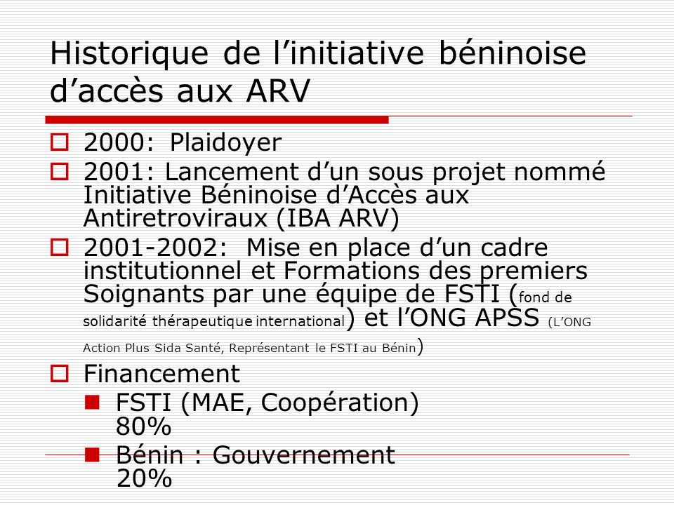 Historique de l’initiative béninoise d’accès aux ARV