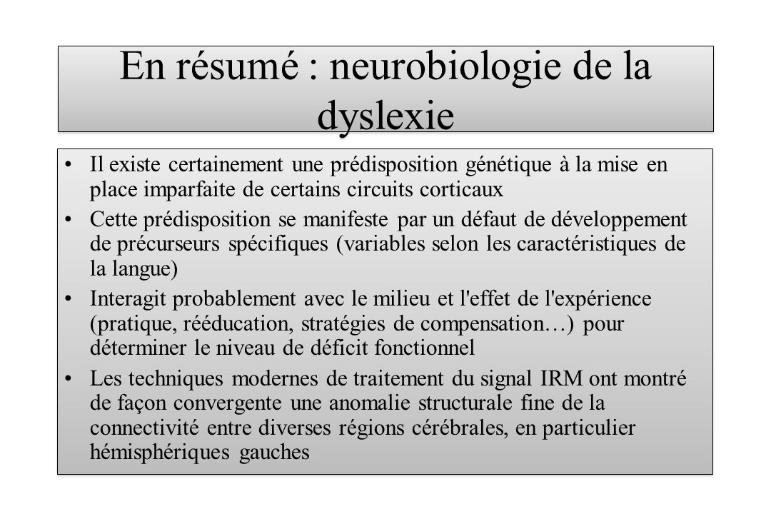 En résumé : neurobiologie de la dyslexie