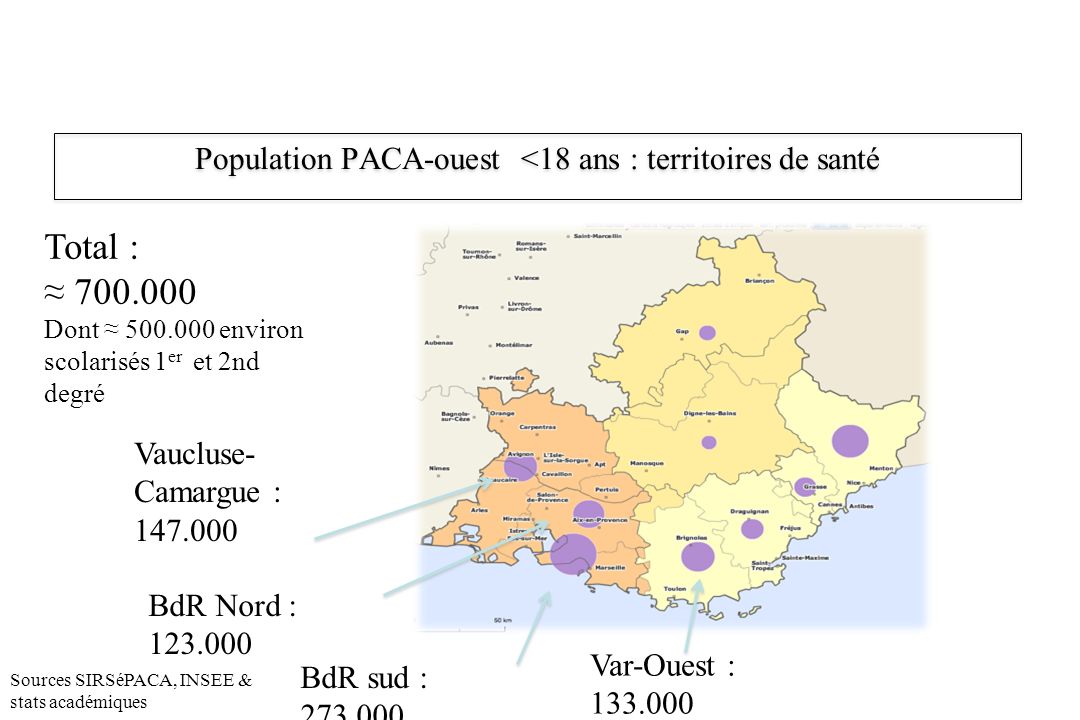 Population PACA-ouest <18 ans : territoires de santé
